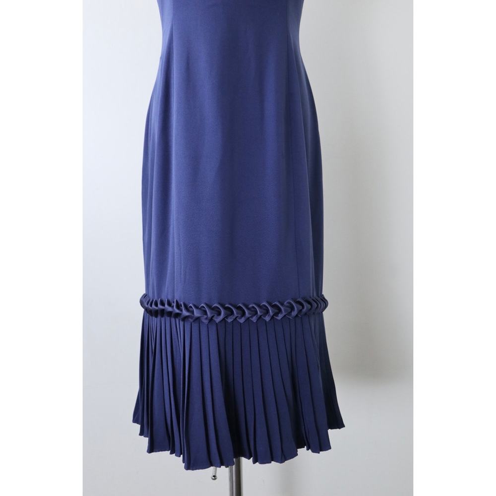 Roland Nivelais Size 6 100% Silk Sheath Cocktail Dress Pleated Hem Navy Blue - Picture 3 of 14